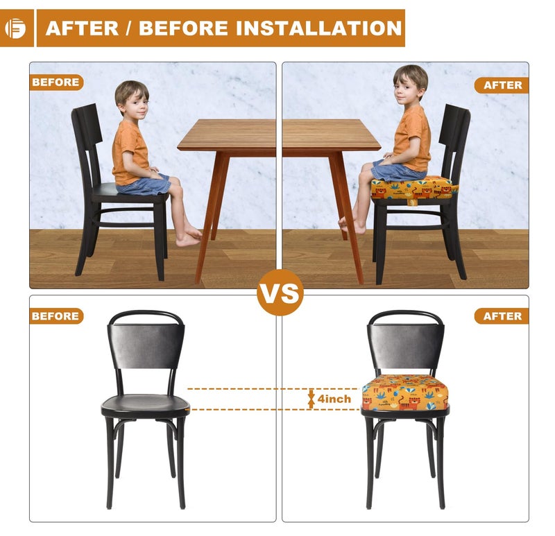 Funcority Toddler Booster Seat for Dining Table, Portable Booster Seat for Kitchen Chair, 4 Inch High-Density Foam Cushion with Adjustable Safety Straps and Non-Slip Bottom, Perfect for Kids Travel and Daily - Image 5